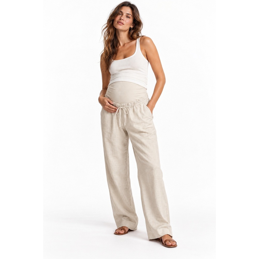 H&M MAMA Linen Blend Maternity Pants Beige Size S NWT